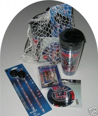 New York Rangers 4pc Hockey Gift Net Basket Travel Mug