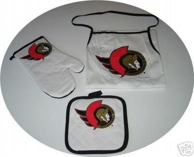 Ottawa Senators 3pc BBQ Tailgate Set Apron Mitt Gift