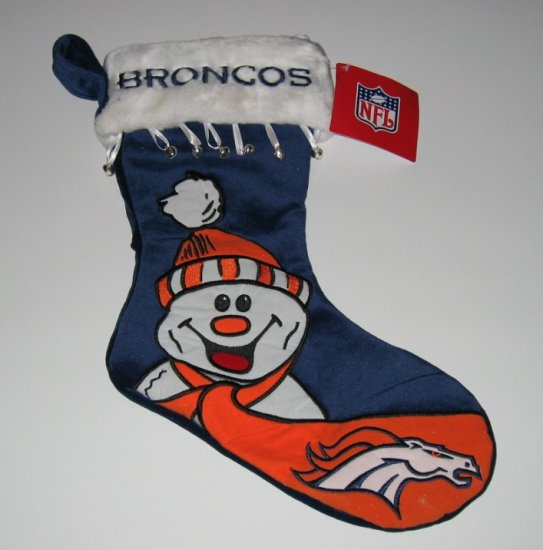 Denver Broncos Snowman Christmas Stocking w/Bells Gift