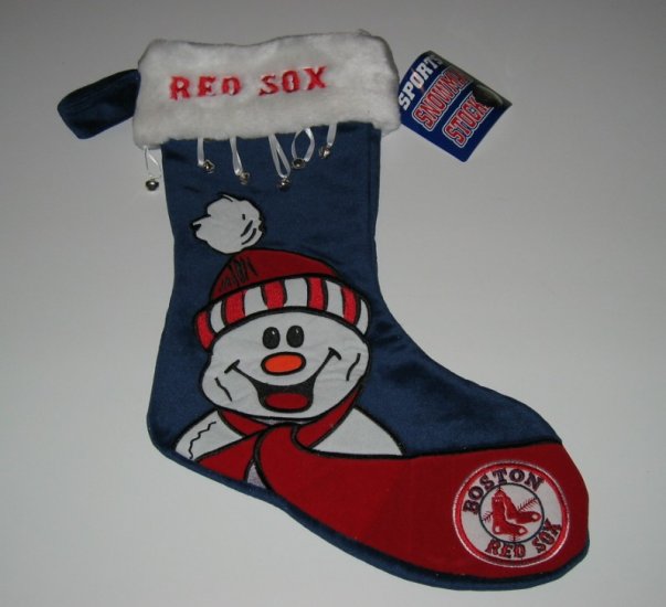 Boston Red Sox Snowman Christmas Stocking w/Bells Gift