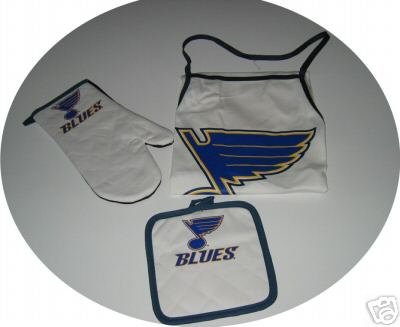 St. Louis Blues 3pc BBQ Tailgate Set Apron Mitt Gift