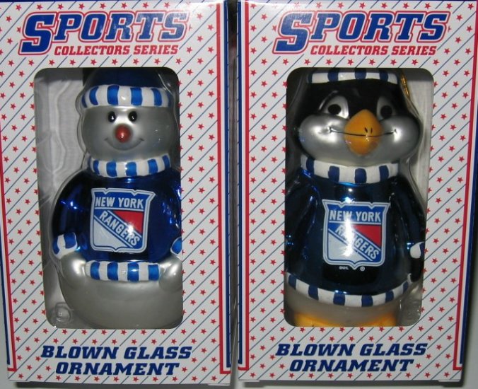 New York Rangers Glass Snowman & Penguins Christmas Tree Ornament Set Gift