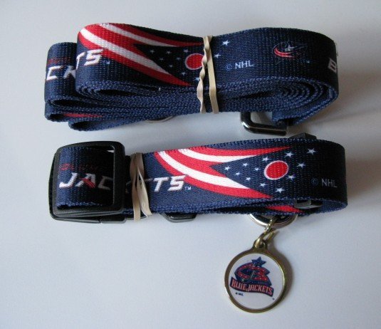 Columbus Blue Jackets Pet Dog Leash Set Collar ID Tag Gift Size Small