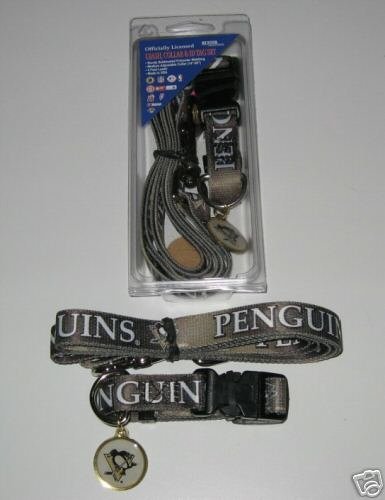 Pittsburgh Penguins Pet Dog Leash Set Collar ID Tag Gift Size Small