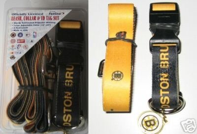Boston Briuns Pet Dog Leash Set Collar ID Tag Gift Size Medium