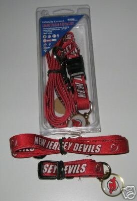 New Jersey Devils Pet Dog Leash Set Collar ID Tag Large