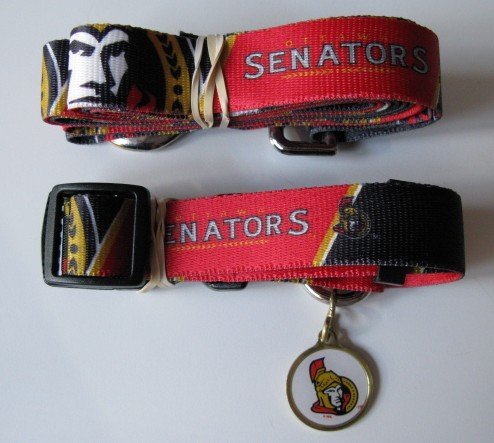 Ottawa Senators Pet Dog Leash Set Collar ID Tag Large