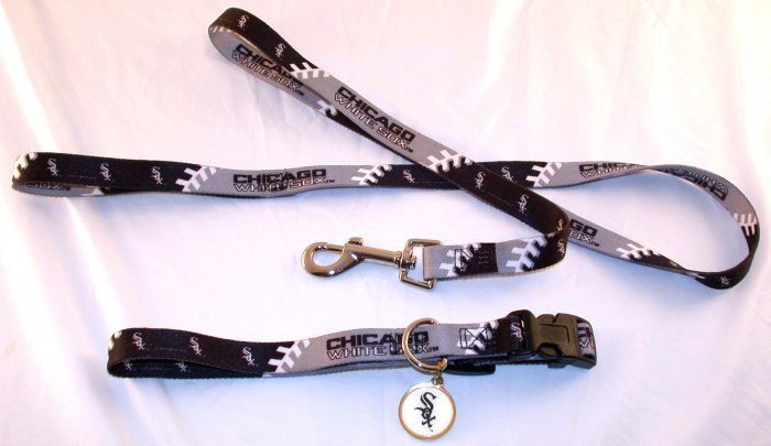 Chicago White Sox Pet Dog Leash Set Collar ID Tag Small