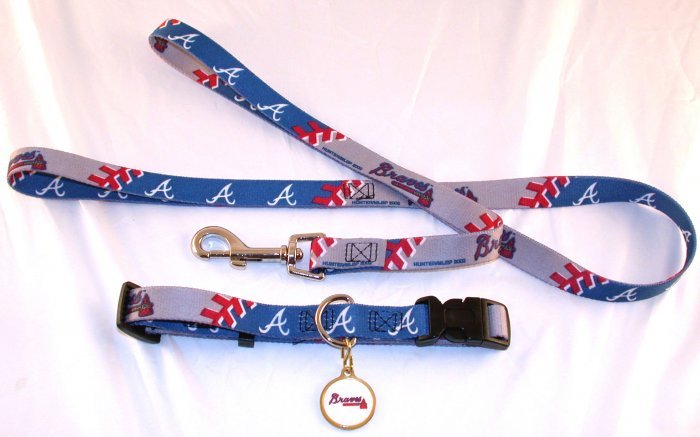 Atlanta Braves Pet Dog Leash Set Collar ID Tag Medium