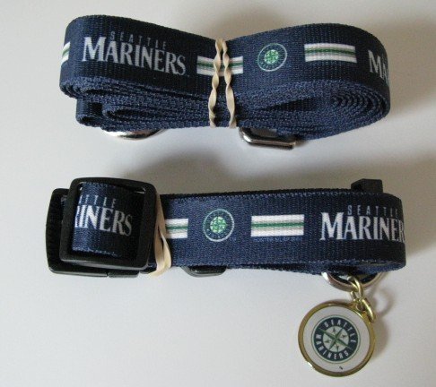 Seattle Mariners Pet Dog Leash Set Collar ID Tag Gift Size Medium