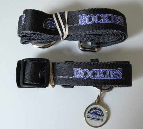 Colorado Rockies Pet Dog Leash Set Collar ID Tag Gift Size Large