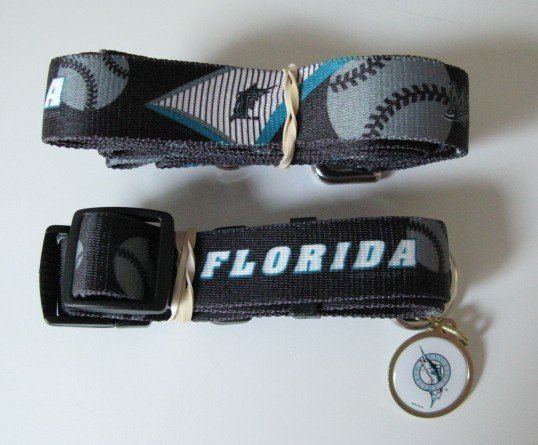 Florida Marlins Pet Dog Leash Set Collar ID Tag Gift Size Large