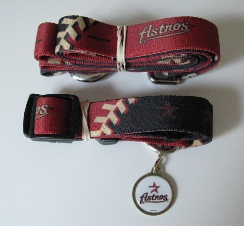 Houston Astros Pet Dog Leash Set Collar ID Tag Gift Size Large