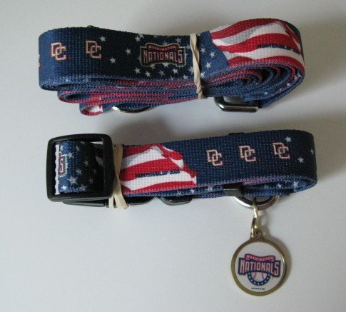 Washington Nationals Pet Dog Leash Set Collar ID Tag Gift Size Large