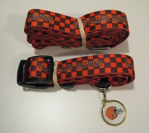 Cleveland Browns Pet Dog Leash Set Collar ID Tag Gift Size Small