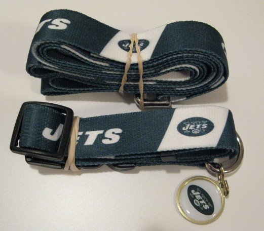 New York Jets Pet Dog Leash Set Collar ID Tag Medium