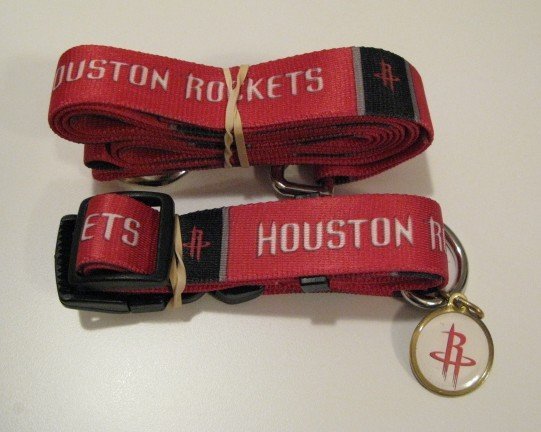 Houston Rockets Pet Dog Leash Set Collar ID Tag Gift Size Small