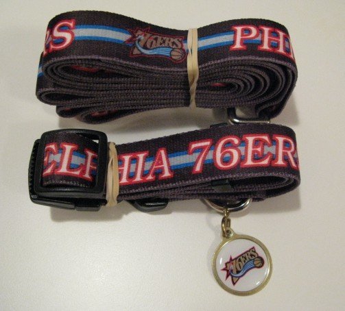 Philadelphia 76ers Pet Dog Leash Set Collar ID Tag Gift Size Medium