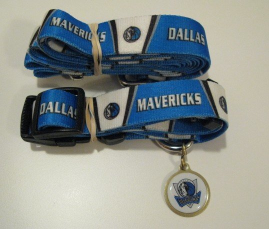 Dallas Mavericks Pet Dog Leash Set Collar ID Tag Gift Size Large