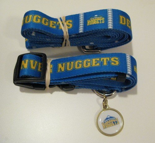 Denver Nuggets Pet Dog Leash Set Collar ID Tag Gift Size Large