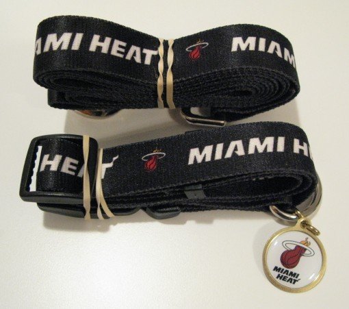 Miami Heat Pet Dog Leash Set Collar ID Tag Large
