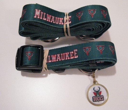 Milwaukee Bucks Pet Dog Leash Set Collar ID Tag Gift Size Large
