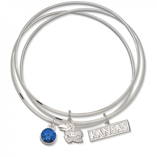 Kansas University Jayhawks Triple Bangle Crystal Logo Charm Bracelets