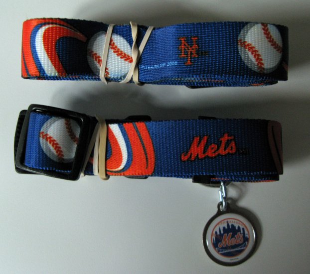 New York Mets Pet Dog Leash Set Collar ID Tag Large
