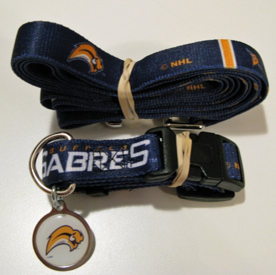 Buffalo Sabres Pet Dog Leash Set Collar ID Tag Gift Size Large