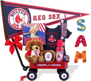 Boston Red Sox Baby Boy Radio Flyer Wagon Gift Assort.