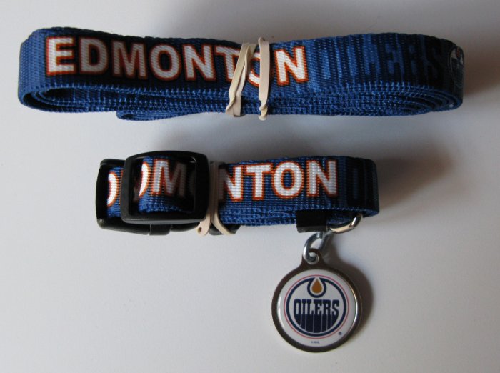 Edmonton Oilers Pet Dog Leash Set Collar ID Tag Small