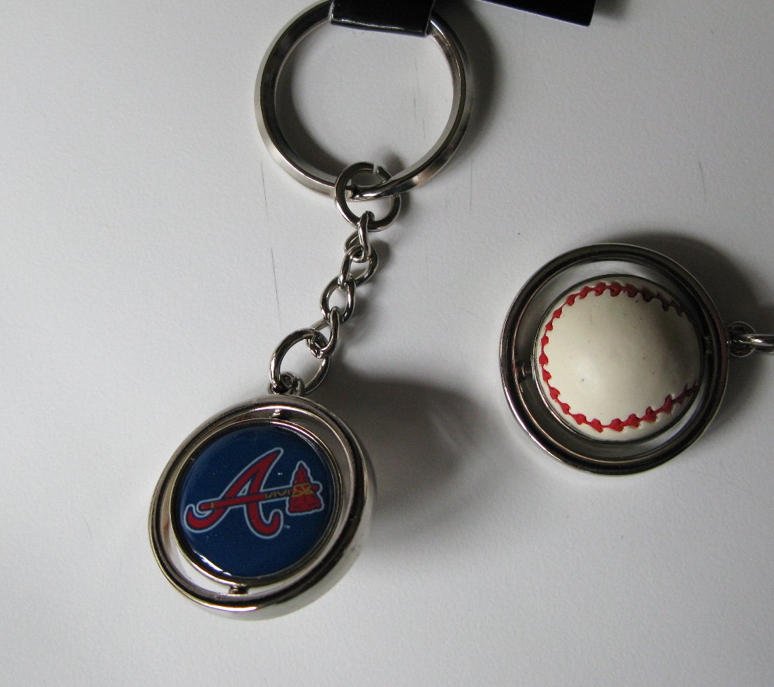 Atlanta Braves Rubber Baseball Spinner Keychain Key Ring