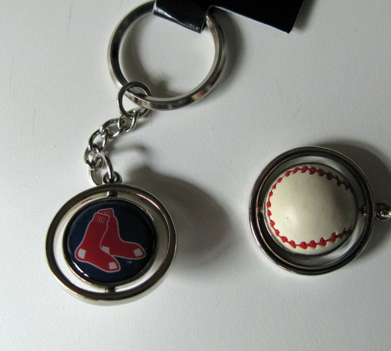 Boston Red Sox Rubber Baseball Spinner Keychain Key Ring