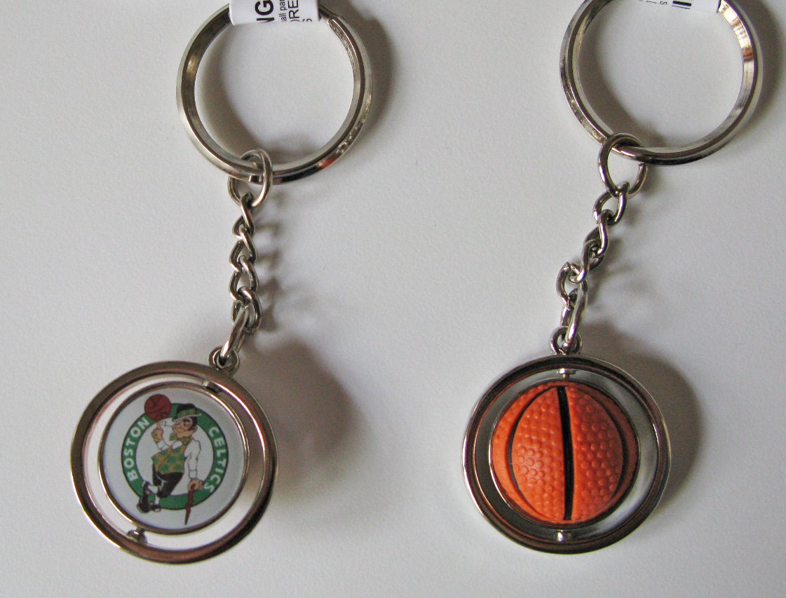 Boston Celtics Rubber Basketball Spinner Keychain Key Ring