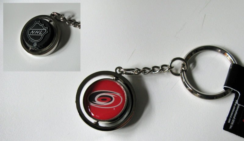 Carolina Hurricanes Rubber Puck Spinner Keychain Key Ring