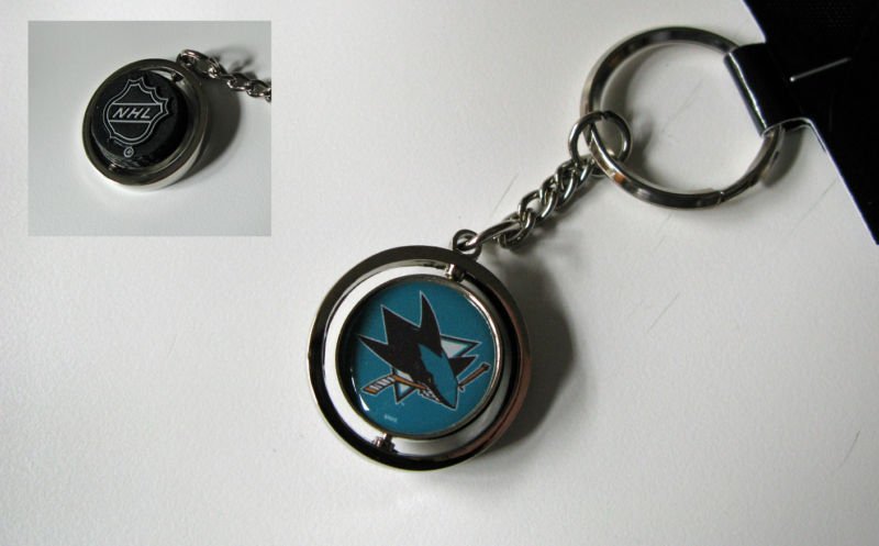 San Jose Sharks Rubber Puck Spinner Keychain Key Ring