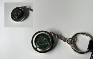 Minnesota Wild Rubber Puck Spinner Keychain Key Ring