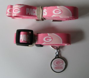 Green Bay Packers PINK Pet Set Dog Leash Collar ID Tag Small