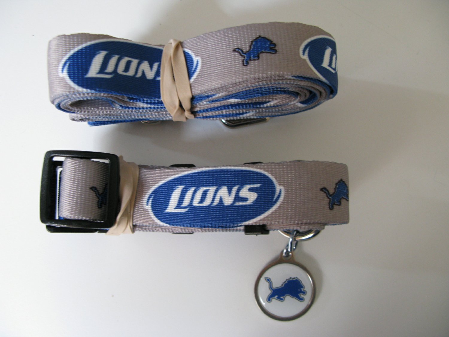 Detroit Lions Pet Dog Leash Set Collar ID Tag Size Large