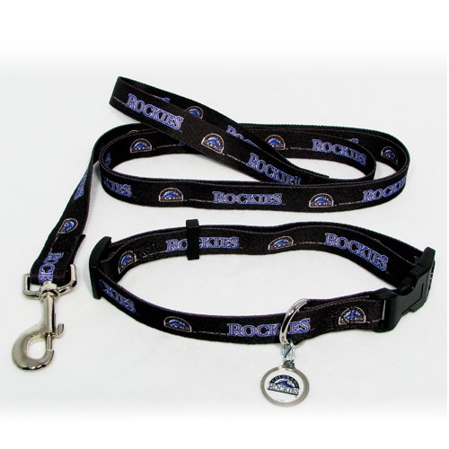 Colorado Rockies Pet Dog Leash Set Collar ID Tag Medium