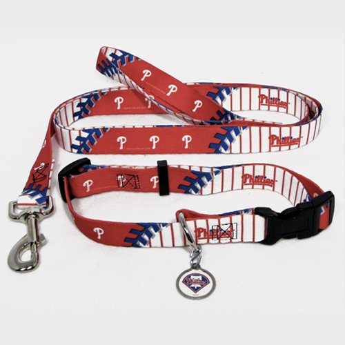 Philadelphia Phillies Pet Dog Leash Set Collar ID Tag Size Large