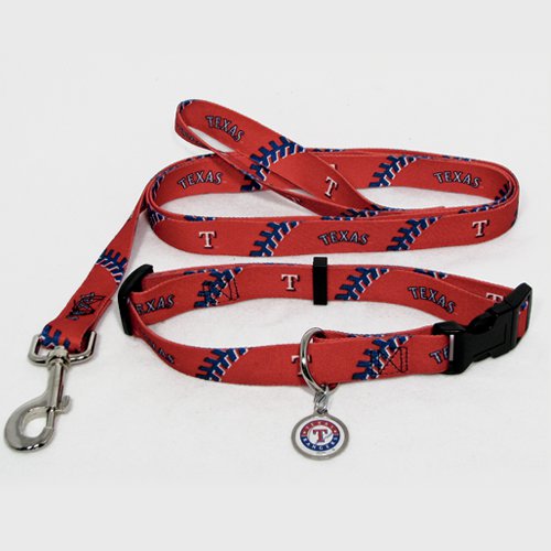 Texas Rangers Pet Dog Leash Set Collar ID Tag Medium