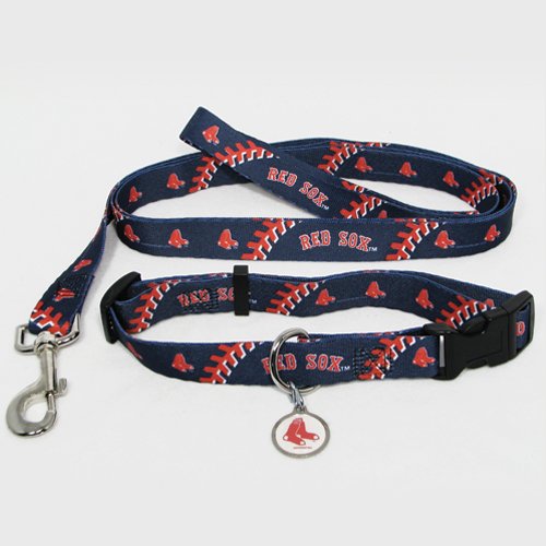 Boston Red Sox Pet Dog Leash Set Collar ID Tag Medium