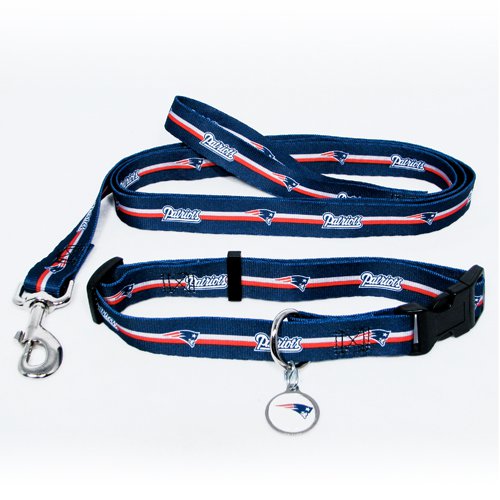 New England Patriots Pet Dog Leash Set Collar ID Tag Large