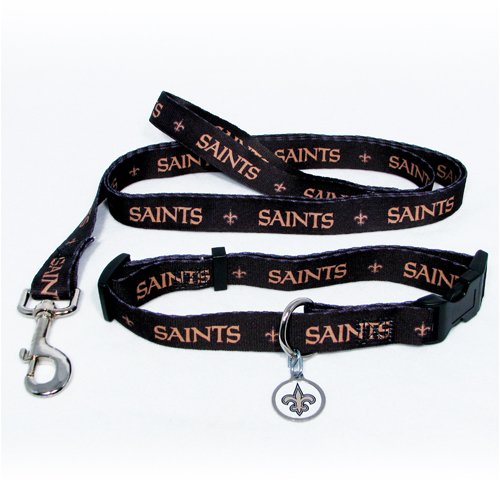 New Orleans Saints Pet Dog Leash Set Collar ID Tag Large