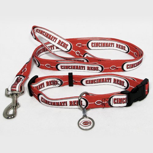 Cincinnati Reds Pet Dog Leash Set Collar ID Tag Small