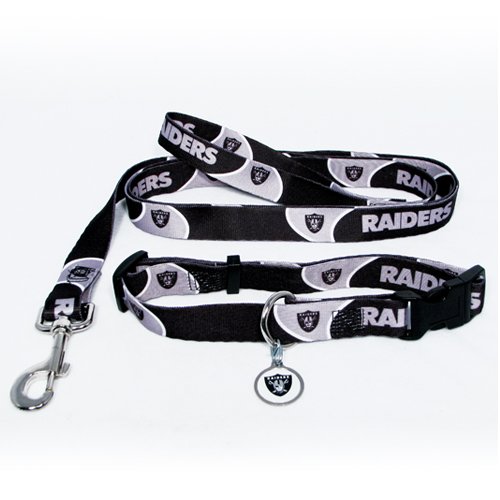 Oakland Raiders Pet Dog Leash Set Collar ID Tag Large