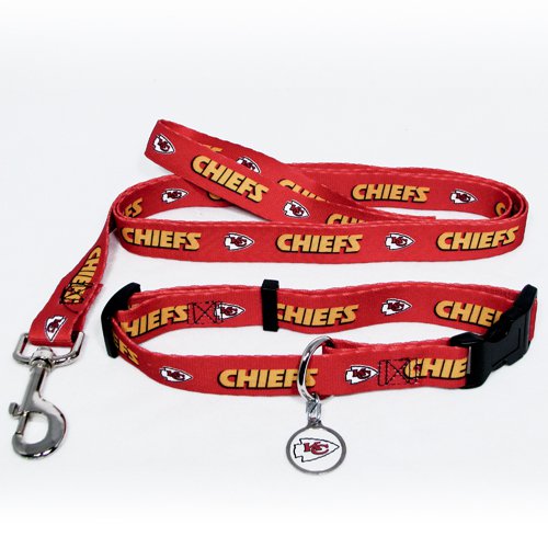 Kansas City Chiefs Pet Dog Leash Set Collar ID Tag Small