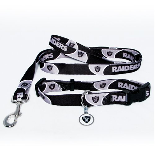 Oakland Raiders Pet Dog Leash Set Collar ID Tag Small