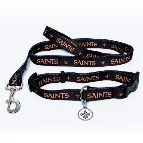 New Orleans Saints Pet Dog Leash Set Collar ID Tag Medium